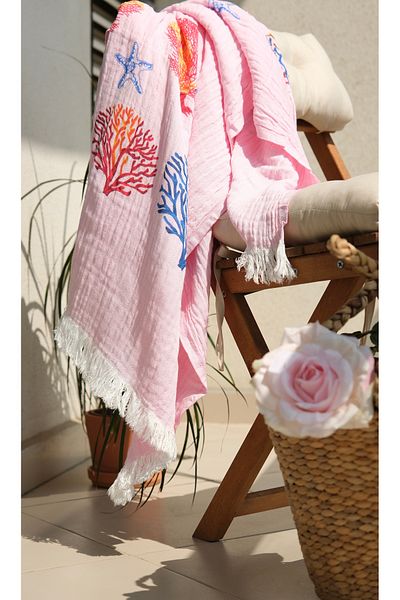 KASH 100% Natural Cotton Muslin Towel |   Peshtemal, Use as Shawl and Beach Towel 100X180Cm