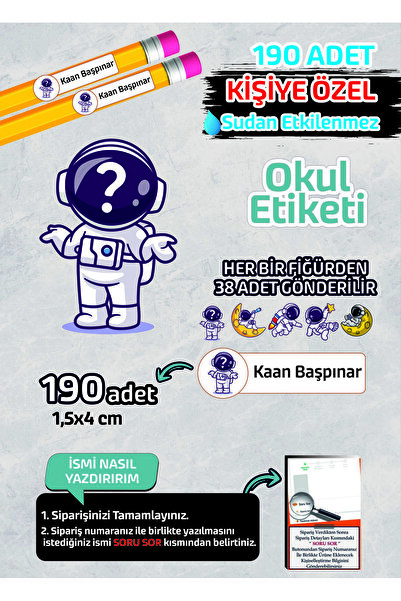 Kapbirhediye Okul Etiketi İsme Özel Kalem Defter Etiketi (ASTRONOT-1) -190 Adet