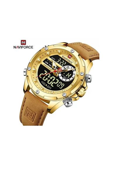 Naviforce Luxury Fashion Genuine Leather Quality Calendar LCD Display Waterproof Quartz Men Watch