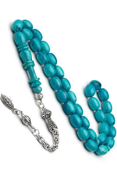 OTTOTESBİH Men's Gift 8X11Mm Katalin Prayer Beads, Bleeding Baga Prayer Beads Turquoise