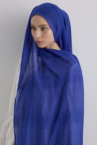 FENZA SCARF Brice Cobalt Blue Long Fringe Tassles Cotton Shawl