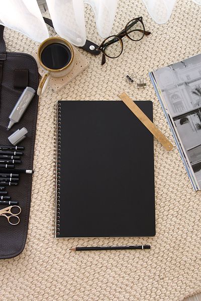 PAPERORA A4 Black Kraft Cardboard Cover 70 Sheets 110 Gram Dotted Notepad