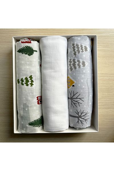 Lief Home Set of 3 Muslin Covers |   75X85Cm |   100% Cotton |   Boxed for Newborn