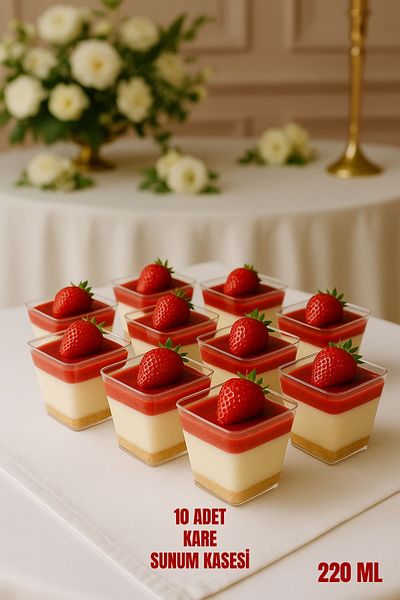 Open Home Concept Set of 10 Square Plastic Dessert Presentation Cups – Stylish and Ready-To-Eat Treat Set – 220 ml