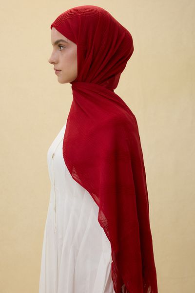 FENZA SCARF Lilyum Dark Red Fringe Tassel Cotton Shawl