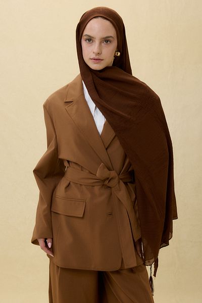FENZA SCARF Brice Chocolate Brown Long Fringe Tassel Cotton Shawl