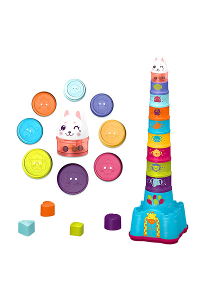 LUDIRO Set Educativ de Stivuit si Construit, Sortare Forme, Varf Pisicuta Zornaitoare, Multicolor