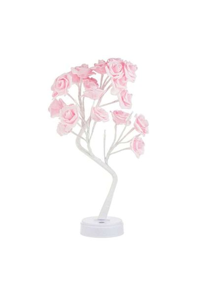 AVA Decorative Lamp in Tree Shape with Pink Roses and LED White Light