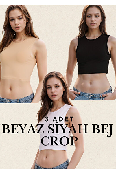 Loule Women's Clothing Cotton & Elastane 3 Pieces Multicolor Sleeveless Crop ...