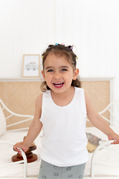 Lilabio %100 Pamuk 3lü Kız Çocuk Beyaz Atlet