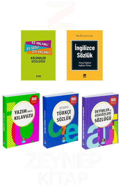 Ema Kitap Ortaokul İçin 5'li Sözlük Seti(İngilizce-Atasözleri-Yazım-Türkçe-Eş...