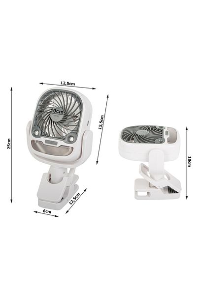 zola 2 in 1 fan with humidifier, 360°, 3 speeds, lighting, desk clip, wireless, 25x12.5x12.5 cm, white