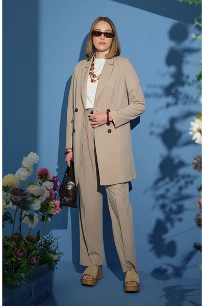 Fatma Atasoy Linen Stone Palazzo Suit