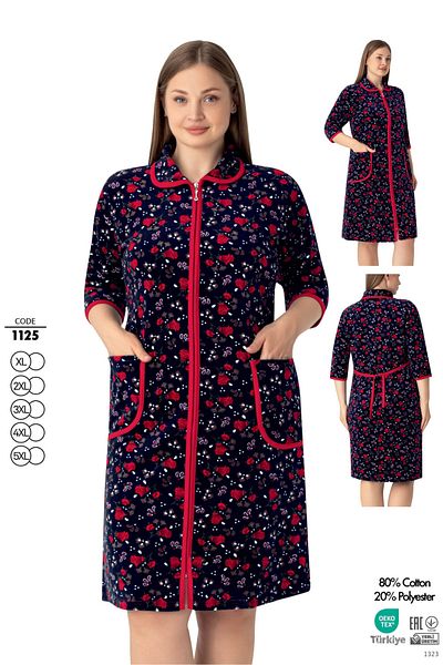 ROMEO LİFE Women's Plus Size Cotton Blend Velvet Zipper Dress 1125