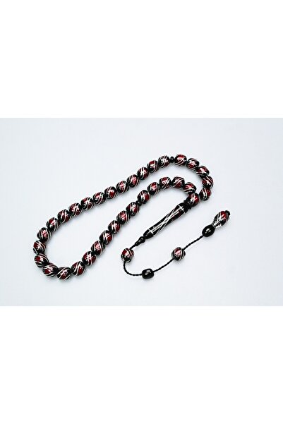 BlackCraft Oltu Taşı ve Galalith Çift Çeşmi İşlemeli Tespih