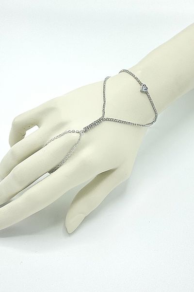 Bijuty Heart Figured White Stone Silver Color Waterway Bracelet and Shahmeran Set