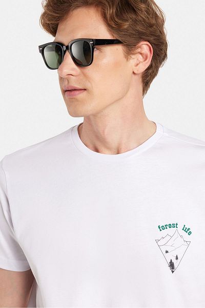 Tudors Ανδρικό T-shirt Slim Fit Slim Fit 100% βαμβακερό τυπωμένο λευκό μπλουζάκι με λαιμόκοψη