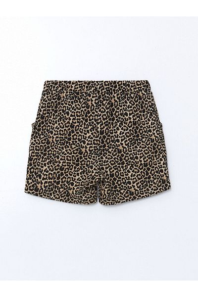 LC Waikiki Leopard Patterned Girl's Shorts with Elastic Waist