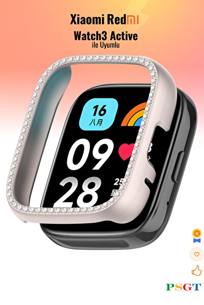 PSGT Xiaomi Redmi Watch3 Active Uyumlu Işıltılı Parlak Taşlı Diamond Kasa Kor...