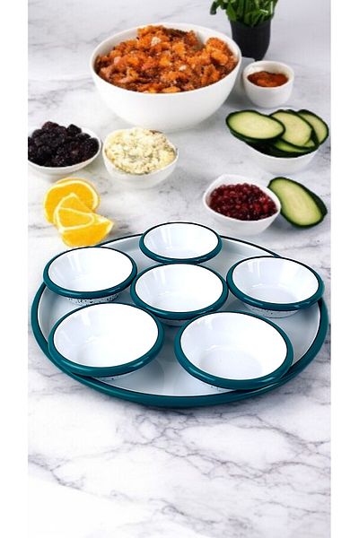 İnci Emaye 7 Piece Small Enamel Breakfast Set, Presentation, Breakfast Plate, Jam, Olive, Cheese Plate, Dowry