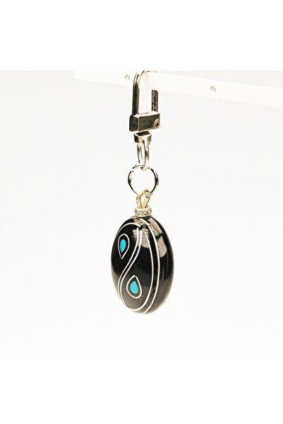 HÜNERTAŞ Damla Design Enamel Embroidered Oltu Stone Keychain