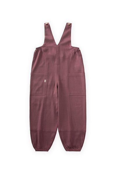 Cigit V Neck Elastic Leg Linen Salopet 2-7 Years Plum