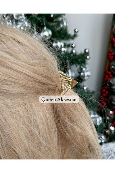 QUEEN AKSESUAR Trend Small Gold Color Fan Triangle Geometric Metal Hair Pin Latch Clip-On