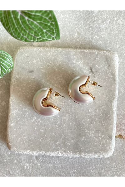 By Selen Suyolcu Steel Earrings with Mother of Pearl