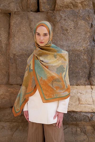 ED Scarf Orange Ed Scarf Sunrise Dream Pattern Shawl