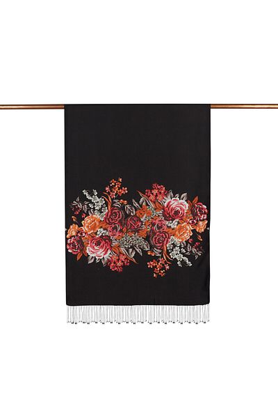 ipekevi Black Pink Silkmill Silk Shawl 02677