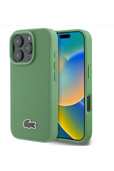 Lacoste LACOSTE Green Case for iPhone 16 Pro Max - Stylish Faux Leather with Mag Safe Backing by CG Mobile