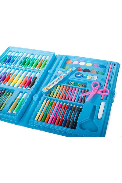 WePro Store Kids painting and drawing set 86 pcs, colored pencils, oil pastels, watercolors, blue