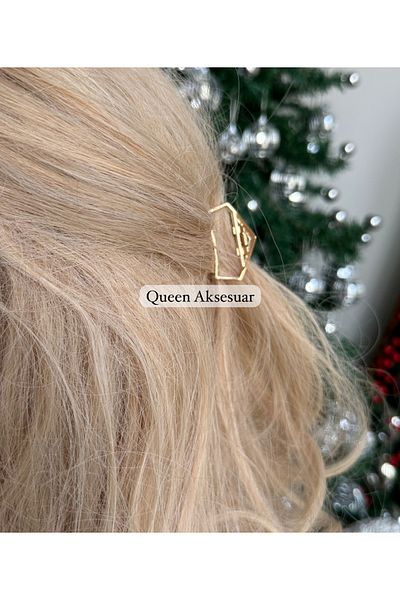 QUEEN AKSESUAR Trend Small Gold Color Pentagonal Geometric Metal Hair Clip with Latch Clip