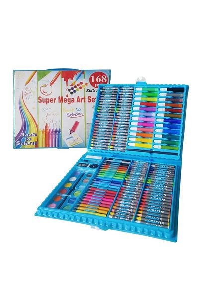 WePro Store Kids painting set 168 pcs, colored pencils, wax crayons, oil pastels, watercolors, markers, blue