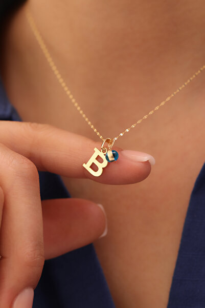 YAVUZ KUYUMCULUK 14 Ayar Altın Aynalı Zincir Nazar Boncuğu Harf Kolye