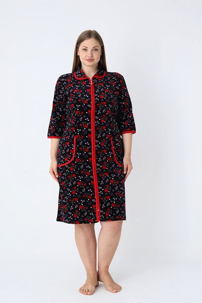 ROMEO LİFE Women's Plus Size Cotton Blend Velvet Zipper Dress 1125