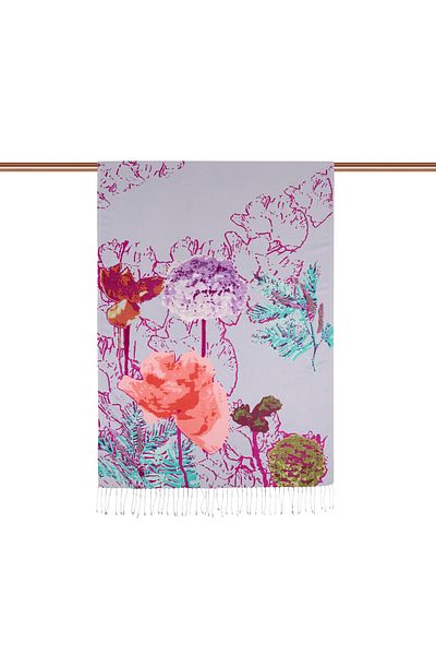 ipekevi Lilac Blue Silk Loom Patterned Silk Shawl 2607