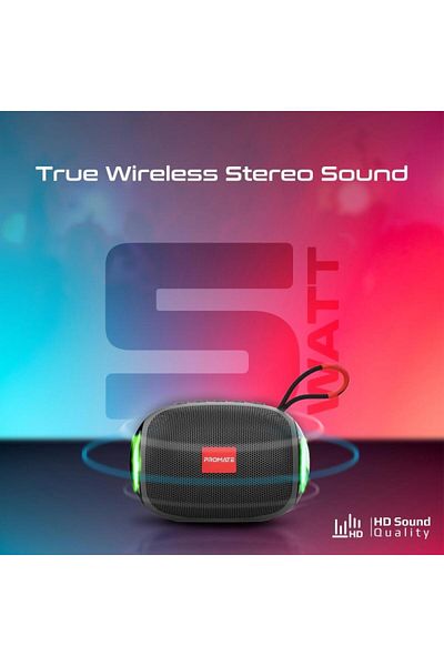 Promate 5W TWS HD Bluetooth Speaker with LED Light, 3.5mm AUX Input, USB Port and TF Card Slot