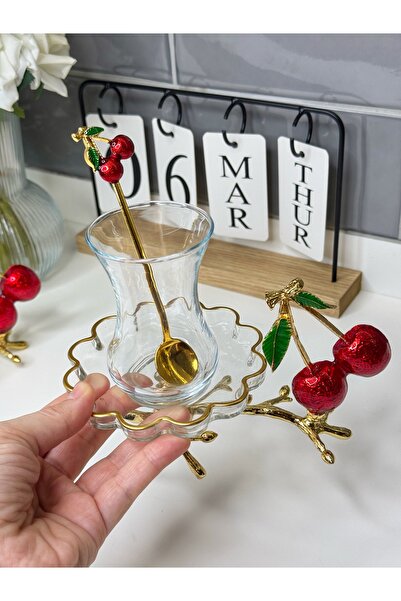 dunyazuccaciye 2 Kişilik Kiraz Figürlü Çay/Kahve Tabağı