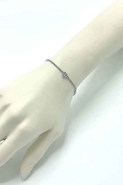 Bijuty Silver Color Waterway Bracelet with Heart Figure and White Stone