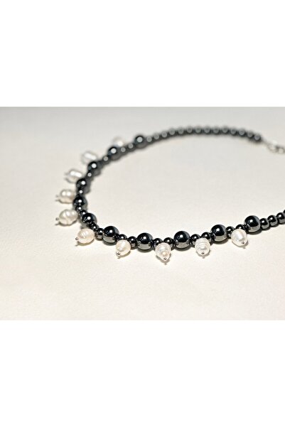BlackCraft قلادة الهيماتيت مع اللؤلؤ