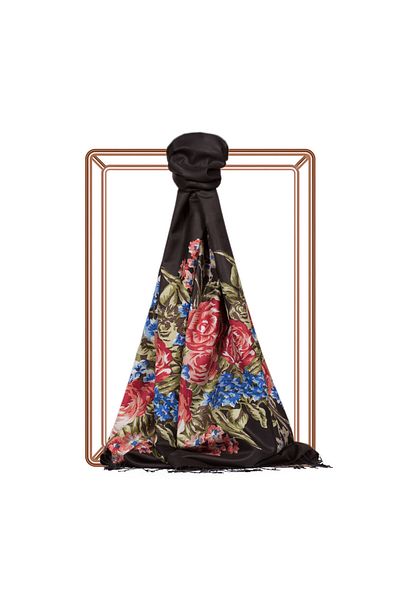 ipekevi Black Classic Silk Mill Silk Shawl 02677