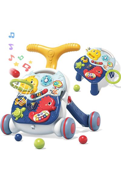 WePro Store 3 in 1 interactive baby walker blue, sounds, lights, adjustable height and speed, toys, 6-18m