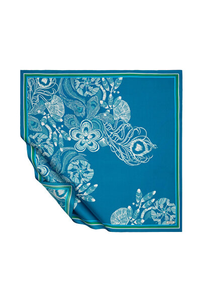 ipekevi Eșarfă de mătase alb turcoaz 1351