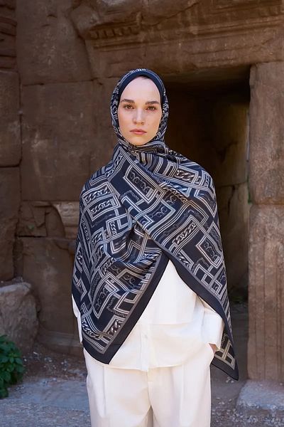 ED Scarf Black Ed Scarf Sunrise Geometric Pattern Shawl