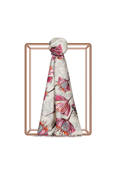 ipekevi Cream Fuchia İpekevi Silk Shawl 7797