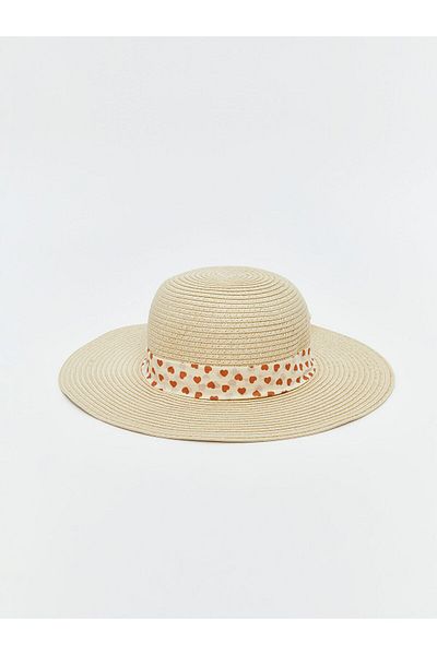 LC Waikiki Heart Patterned Straw Girl's Hat