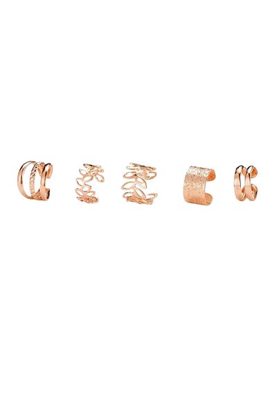 ELMATOLYE Women's Cartilage Hole-Free Compression Earrings Set of 5 Rosegold