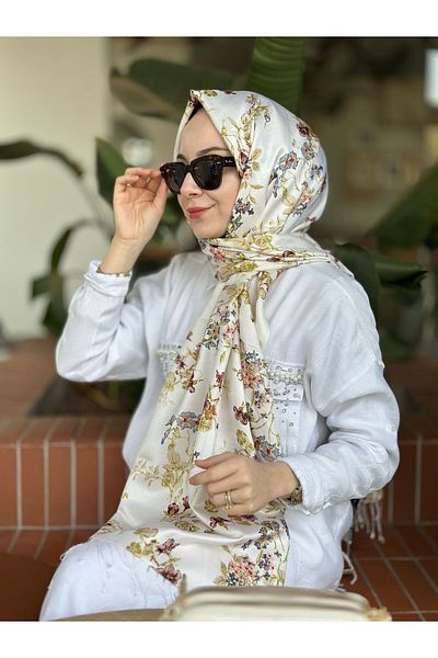 ipekevi Cream Brown Silk Mill Silk Shawl 6001