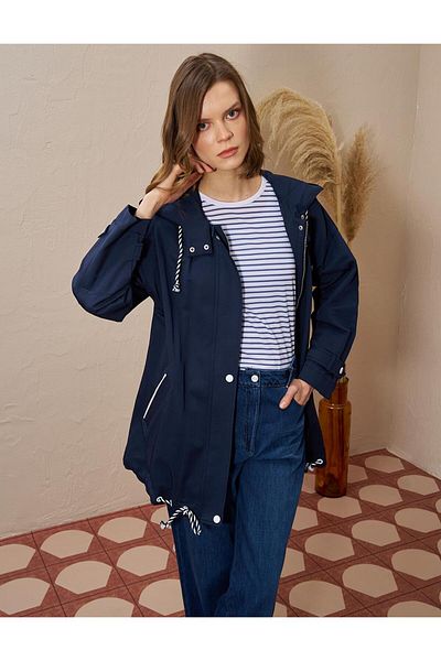 Kayra Short Trench Coat with Epaulet Hood Detail